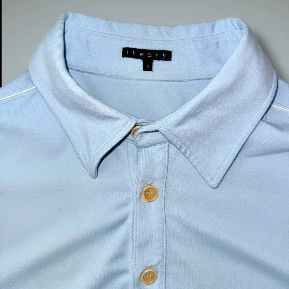 Theory Men’s Blue Popover Polo Shirt M | 4-Button Placket, Chest Pocket - Picture 5 of 14